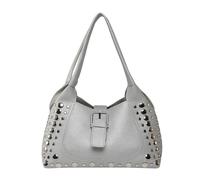 Sac à main d'inspiration rétro avec rivets en cuir PU et rivets Grande capacité Sac à main pour amateur de mode clouté, Argenté., One Size