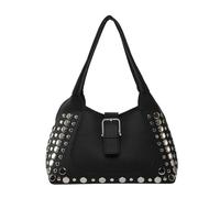 Sac à main d'inspiration rétro avec rivets en cuir PU et rivets Grande capacité Sac à main pour amateur de mode clouté, Noir , One Size