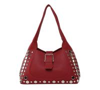 Sac à main d'inspiration rétro avec rivets en cuir PU et rivets Grande capacité Sac à main sous les bras pour amateur de mode Sac à main en cuir PU, Rouge, One Size