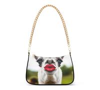 Sac à main drôle lama rouge à lèvres rouges pour femme, sac à main à une épaule, sac de soirée, sac à main avec fermeture éclair et sangle en chaîne