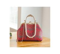 Sac à main élégant for femme, sac bandoulière avec chaîne en perles, vintage for mariage(Red)
