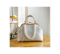 Sac à main élégant for femme, sac bandoulière avec chaîne en perles, vintage for mariage(White B)