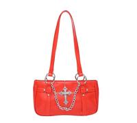 Sac à main élégant inspiré du punk avec chaîne en alliage style rétro pour un usage quotidien et une fête, Rouge, One Size