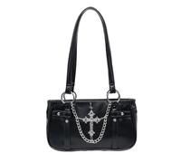 Sac à main élégant inspiré du punk avec chaîne en alliage style rétro pour un usage quotidien et une fête, Noir , One Size