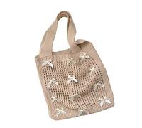Sac à main en crochet avec nœud pour femme, sac à bandoulière spacieux, sacs sous les aisselles avec design en maille légère et style bohème, grand sac esthétique, kaki, One Size
