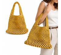 Sac à main en crochet pour femme en maille de coton Sac de transport Sac | Texture quadrillée nouée, corde en coton légère, tissu tricoté doux et pliable