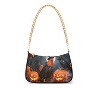 Sac à main en cuir à bandoulière pour Halloween, coq, corbeau, citrouille, chapeau de sorcière, chaîne tendance