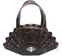 Sac à main en cuir ajouré en forme d'éventail for femme, sacoche vintage de style chinois, pochette classique fantaisie(Coffee)