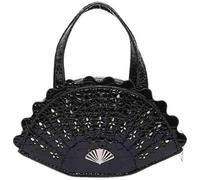 Sac à main en cuir ajouré en forme d'éventail for femme, sacoche vintage de style chinois, pochette classique fantaisie(Black1)