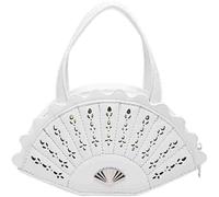 Sac à main en cuir ajouré en forme d'éventail for femme, sacoche vintage de style chinois, pochette classique fantaisie(White)