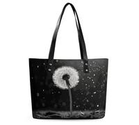 Sac à main en cuir exquis pour femme, sac à main imprimé pissenlit noir et blanc, sac à main en cuir à motif litchi, sac à main en cuir à motifs litchi, adapté pour les voyages, le fitness et les
