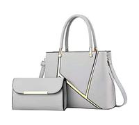 Sac à main en cuir pour femme 2 pièces tendance sac à main portefeuille sac à déjeuner fourre-tout, gris, Taille unique