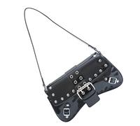 Sac à main en cuir PU pour femme avec crampons Style rétro 90S Sac à bandoulière décontracté Sac à main à la mode Top Sacs en cuir PU Sac à main, Noir
