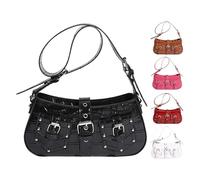 Sac à main en cuir PU pour femmes, sac à bandoulière à rivets, boucle de ceinture, sous les bras, Date (noir)