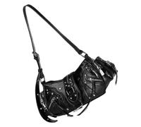 Sac à main en cuir synthétique à rivets pour femmes Sac à main de soirée pour femme Sac à main de lecture de mode Organisation simple et durabilité Style moto rétro, Noir