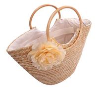 Sac à main en paille for femme, tissé à fleurs, fourre-tout de plage, panier, bourse, beige