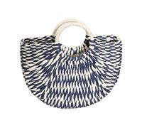 Sac à main en paille tissée pour femme - Grande capacité - Sac de vacances en demi-cercle - Tendance - Sac fourre-tout de plage pour voyage, bleu, As shown in the figure