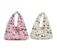 Sac à main en peluche à paillettes, pochette de soirée luxueuse, sac à bandoulière gonflé brillant (blanc)