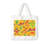 Sac à main en peluche avec chapeau de cactus et piment pour femme - Grande pochette pour pièces de monnaie, portefeuille et accessoire Velcro - Cadeau parfait pour les femmes, blanc, Taille unique