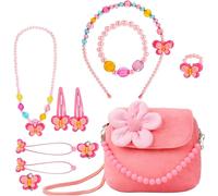 Sac À Main En Peluche Collier Bracelet Bague Pinces À Cheveux Set,Kit De Bijoux Enfants,Sac À Main Pour Les Petites,Floral Sac En Peluche,Filles Habille Et Joue Anniversaire Cadeau
