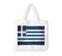 Sac à main en peluche drapeau grec pour femme - Grande pochette pour pièces de monnaie, portefeuille et accessoire Velcro - Cadeau parfait pour les femmes, blanc, Taille unique