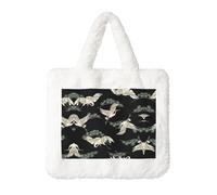 Sac à main en peluche grue et pin japonais pour femme - Grande pochette pour pièces de monnaie, portefeuille et accessoire Velcro - Cadeau parfait pour les femmes, blanc, Taille unique