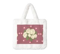 Sac à main en peluche rose d'amour blanche pour femme - Parfait pour les clés, le rouge à lèvres et plus encore - Cadeau idéal pour Noël, la Saint-Valentin