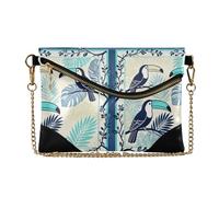 Sac à main en polyuréthane pour femme avec dragonne, porte-monnaie antivol et porte-clés pour mariage, toucan et feuilles tropicales