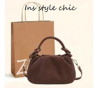 Sac à main en PU tressé marron, avec une poignée nuage nouée à la mode. Convient pour le bureau, le travail, les courses quotidiennes et les sorties de w nd. Idéal pour les femmes actives, les étu