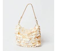 Sac à main en satin avec perles de coquillage, printemps été, vacances, mignon, cool, mode pour femmes, élégance simple, fait main, pièce de coquillage, perle, chaîne dorée PetitUnicolorePMMA