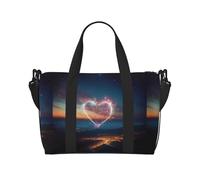 Sac à main en tissu Oxford avec imprimé cœur et étoile filante - Sac à bandoulière décontracté - Sac de week-end - Sac de rangement de grande capacité, noir, One Size