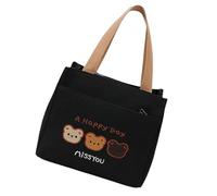 Sac à main en toile avec motif animal brodé de dessin animé, coutures renforcées, sac à déjeuner doux, sac à main portable pour femme, sac à main tendance en toile d'ours brodé, épic