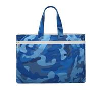 Sac à main en toile imprimée avec fermeture éclair et poignée pour l'école, le bureau, les voyages, camouflage bleu, Taille unique
