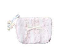 Sac à main en toile unique avec fermeture éclair et nœuds en dentelle - Petit portefeuille élégant et créatif - Rangement de maquillage, rose