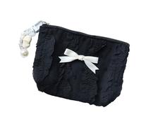 Sac à main en toile unique avec fermeture éclair et nœuds en dentelle - Petit portefeuille élégant - Porte-monnaie créatif - Rangement de maquillage - Portefeuille en toile organisé, Noir , Beauté de