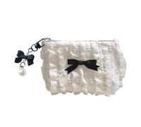 Sac à main en toile unique avec fermeture éclair et nœuds en dentelle - Petit portefeuille élégant - Porte-monnaie créatif - Rangement de maquillage - Portefeuille en toile organisé, blanc, Beauté de