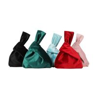 Sac à main en velours doux pour femme, style japonais, simple, décontracté, couleur unie, nœud, petite pochette de rangement tendance pour maquillage, espèces, cartes, bleu, Taille unique