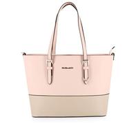 Sac à Main Femme Bicolore - Cabas Fourre-Tout Simili Cuir PU Rigide - Sac Elégant Ville Travail Lycée - Shopper Porté Epaule Grande Capacité A4 - Mode Chic - Rose Beige