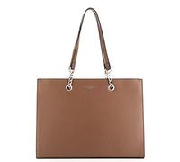 Sac A Main Femme Chaîne Similicuir Grainé Lisse - Sac Cabas Rigide Documents A4 - Sac Cours Lycée Business Porté Epaule - Classique Elégant - Taupe