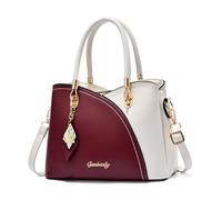 Sac à Main Femme Cuir PU Avec Bandoulière Réglable Multi-Poches Grande Capacité Pour Université Travail Voyage - Bordeaux/Blanc