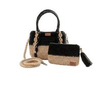 Sac à main femme Fait Main - Coton & Jute Naturels - Ensemble artisanal "Goffa Macramé" noir avec pochette et accessoires - Artisanal, Éthique & Éco-Responsable - Offre spéciale Saint Valentin
