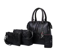 Sac À Main Femme Sac Besace Portés Épaule Bandoulière Pochette Portefeuille Fourre-Tout Cuir PU Pochettes Clutches Couleur Unie Shopping Polyvalent Sac Mère Ensemble 4 pièces(Noir)