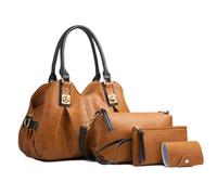 Sac à Main Femme Sacs Fourre-Tout Cuir PU Sacs à Bandoulière Ensemble 4 pièces, Cabas, Sac à Épaule, Portefeuille, Pochette pour Voyage, Affaires, Travailler, Date Marron