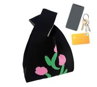 Sac à main floral au crochet - Sac fourre-tout réutilisable de grande capacité, sac de transport avec nœud de 35 cm avec ouverture légère, design structuré, accessoire de rangement portable, sac