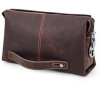 Sac à Main for Homme, Pochette Grande capacité avec Cadenas à Code, Portefeuille en Cuir véritable avec Poche for téléphone Portable, Sac Long Business(Coffee)