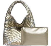 Sac à main fourre-tout en cuir synthétique tissé à la main avec poignée sur le dessus et pochette, tendance, se porte à l’épaule, s’assortit avec tout