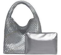 Sac à main fourre-tout en cuir synthétique tissé à la main avec poignée sur le dessus et pochette, tendance, se porte à l’épaule, s’assortit avec tout