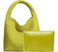 Sac à main fourre-tout en cuir synthétique tissé à la main avec poignée sur le dessus et pochette, tendance, se porte à l’épaule, s’assortit avec tout, jaune citron, Large