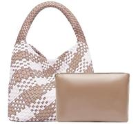 Sac à main fourre-tout en cuir synthétique tissé à la main avec poignée sur le dessus et pochette, tendance, se porte à l’épaule, s’assortit avec tout