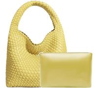 Sac à main fourre-tout en cuir synthétique tissé à la main avec poignée sur le dessus et pochette, tendance, se porte à l’épaule, s’assortit avec tout